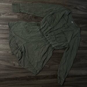 Olive Green Long Sleeve button romper